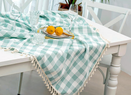 Midsummer Breeze Coastal Aqua Checkered Tablecloth Square 55”x55”