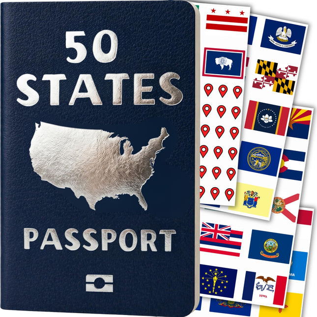 50 States Passport & Travel Journal - Track States Visited with Flag Stickers and US Travel Map - Gift for Travelers
