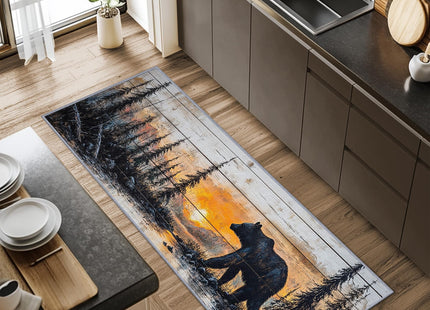 Yoozitrees Bear Runner Rugs for Hallway 2x6, Rustic Forest Sunset Landscape Runners for Hallways, Cabin Lodge Farmhouse Runner Rug Non Slip Soft - Bear Home Decor
