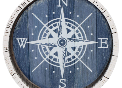 Compass Rose Coaster Set - Nautical Ocean Beach Boat Coastal Decor - Rustic Weathered Blue/White Finish