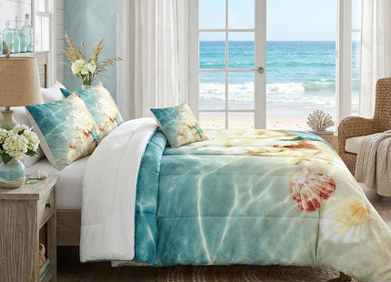 Bedbay Coastal Beach Comforter Set Queen Bedding Beach Theme Comforter Coastal Bedding Set Ocean Quilt Comforter Set Beach Decor Soft Microfiber Lightweigh Summer Quilt (Coastal,Queen)