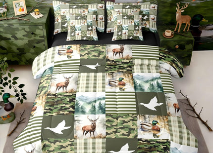 Erosebridal Green Camo Twin Comforter Set with Sheets | Mallard Duck Camo Deer 7-Piece Bedding Set Mens Country Camouflage Bed in a Bag, Woodland Animals Farmhouse Bed Sets,Cabin Duck Hunting Decor