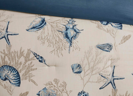 Madison Park Cotton Coastal Starfish Blue Queen Comforter Set, 7pc