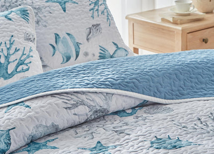 3 Piece Coastal Quilt Sets King Size - Reversible Microfiber Ocean Style Quilts with 2 Shams Soft Lightweight Beach Bedding Nautical Bedspread Coverlet Summer Comforter for All Season