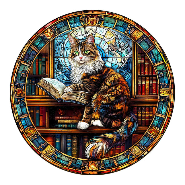 Wooden Puzzles for Adults, Maine Cat Library Wood Puzzles Adult, Unique Animal Shaped Wooden Jigsaw Puzzle, Creative Birthday Gifts for Friends/Family/Puzzle Lovers, Home Decor(M-11.4 * 11.4in 200pcs)