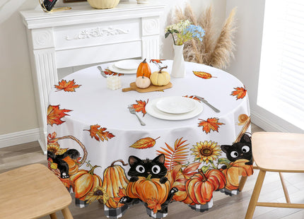 cusugbaso Fall Round Tablecloth 70 inches - Autumn Pumpkins Fade Reistant