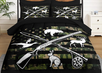 WeCozy Twin Comforter Set with Sheets, 5 Pieces Hunting Fishing Bedding