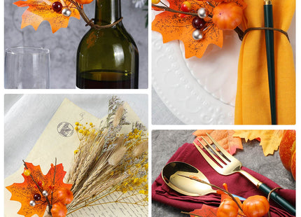 Patelai 12 Pcs Fall Napkin Rings Pumpkin Maple Leaf Ring Holder
