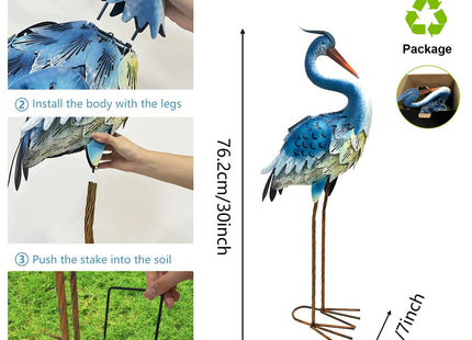 HONGLAND Solar Metal Crane Statue Garden Heron Sculpture, Outdoor Heron Yard Art Coastal Ocean Bird Decor Lawn Ornament for Backyard Porch Patio Decor