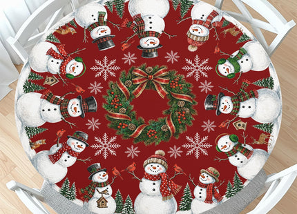 Christmas Snowman Round Fitted Tablecloth with Elastic for 36-40" Tables