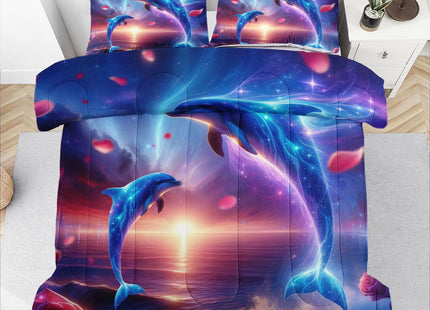 Raphus cucullatus Dolphin Comforter Set Queen,Ocean Quilt Set Coastal Beach Theme Bedding,Dream Comforter Set,Beach Decor for Bedroom,Summer Quilts for Queen Bed