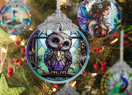 Jocidea Owl Stained Glass Suncatcher and Christmas Ornament - Holidays Decor for Owl Lovers