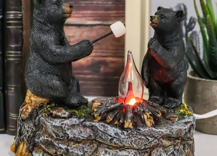 Ebros Whimsical Rustic Forest Black Bears Father and Son Making Marshmallow Smores by Bonfire Campfire Night Light Small Statue Woodland Cabin Lodge Decor Bear Figurine As Decorative Home Accent
