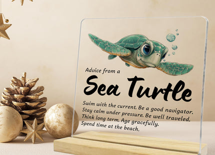 Inspirational Sea Turtle Gifts for Women Men,Advice From A Sea Turtle Acrylic Plaque,Sea Turtle Gifts for Turtle Lovers