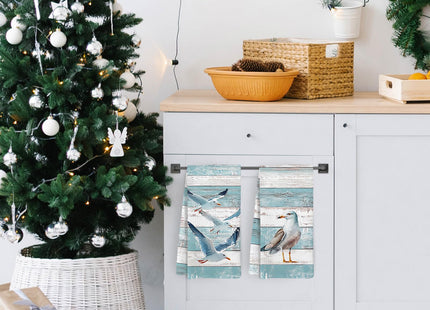 KFXHANGD Coastal Seagull Bird Kitchen Towels and Dishcloths Set of 2, Farmhouse Beach Seagulls Dish Towels, Nautical Beachy Hand Tea Towels for Bathroom Kitchen, Seagull Bathroom Decor, 16×24 Inch