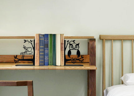 Metal Black Owl and Books Bookends Cute Owl Book Ends for Shelves