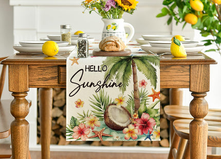 Artoid Mode Coconut Tree Flowers Starfish 210 GSM Summer Table Runner, Seasonal Kitchen Dining Table Decoration for Home Party Decor 13x90 Inch