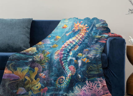 Mounidso Seahorse Blanket, Sea Horse Flannel Blanket Gifts for Women, Soft Warm Lightweight Ocean Blankets for Living Room Home Sofa Travel Decor 50" x 60"