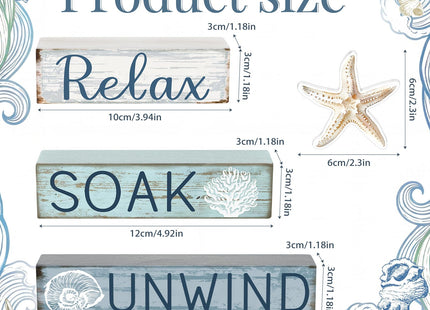 Cinnvoice 4 Pcs Coastal Relax Soak Unwind Bathroom Decor Sign
