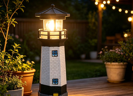 Trivolein LED Solar Powered Lighthouse, Indoor Outdoor Lighthouse with Rotating Beacon LED Lights, Courtyard Waterproof Landscape Lights for Garden Patio Landscape Outside Yard Gifts Black