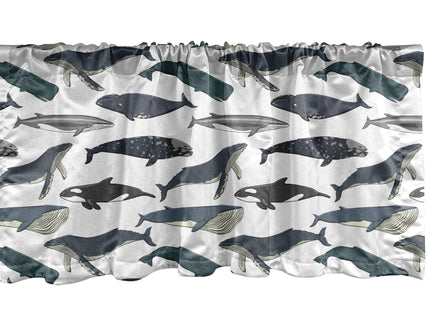 Ambesonne Whale Window Valance Pack of 2, Marine Creatures Aquatic Swimming Humpback Whale Species Nautical, Rod Pocket Curtain Valances for Kitchen Bedroom, 54" X 18", Slate Blue and Purpleblue
