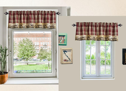 Park Designs Culpepper Lined Bordered Valance 60" X 14", Plaid Tan and Red Window Valance with Forest Inspired Lining, Rustic Window Dressings for Country Farmhouse and Cabin and Lodge Home Decor