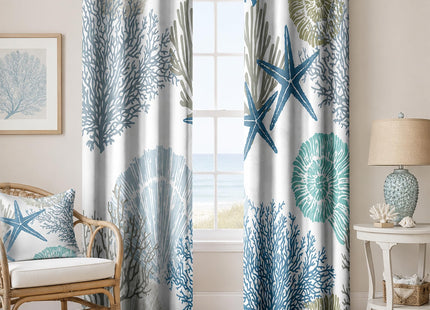 Aeyadis Blue Teal Coastal Window Curtains, Beach Nautical Starfish Coral Window Drapes Blackout Treatment Darkening Thermal Insulated Grommet for Living Room Bedroom Decor 2 Panels 52x63 Inches
