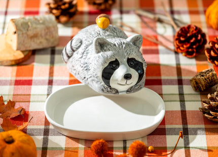 Gracie China Shop Raccoon with Acorn Butter Dish