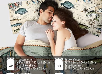 llyxsesty 3 Piece Fish Comforter Set Queen Fishing Bedding Set for Bedroom