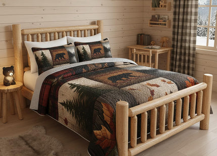 QOOMO Woodland Quilt Set Full/Queen Size,Bear Leaves Bedspread Coverlet Set