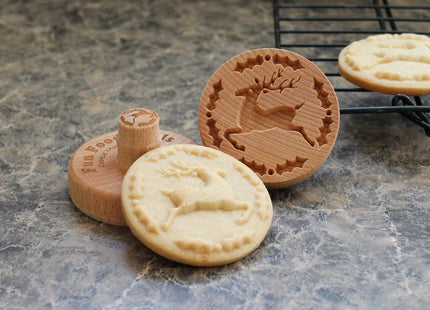 Fun Food Tools, Wood Cookie Stamp, 2.5 Inch (Reindeer and Holly CS-049)