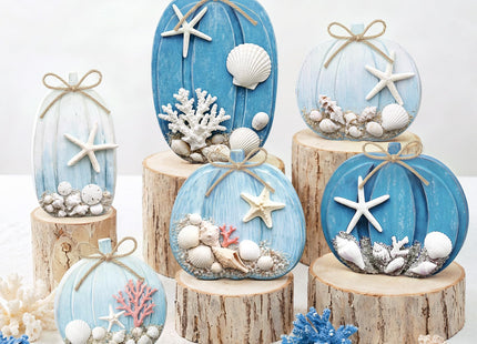 Leinuosen 6 Pcs Coastal Pumpkin Decor, Blue Fall Decorations for Home