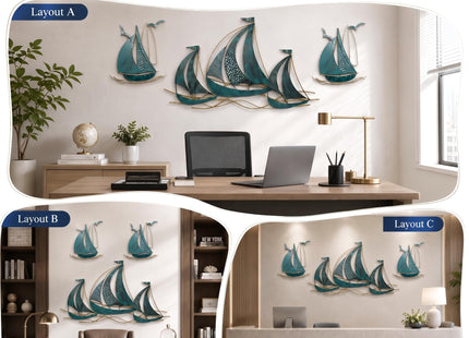 HAVFIFK Large Sailboat Metal Wall Decor for Living Room,3D Wall Art