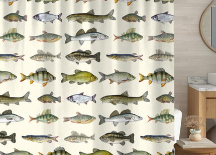 Sanzugh Rustic Cabin Fishing Shower Curtain, Country Lake House River Fish Hunting Fabric Shower Curtains Set for Men Bathroom Decorative with Hooks 72 X 72 Inch Camo Bath Decor