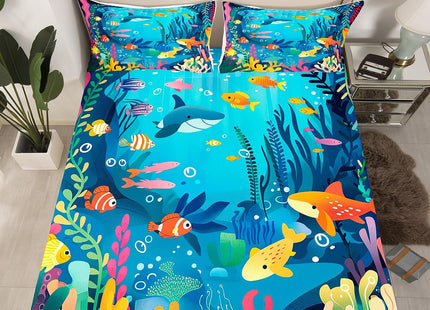 Feelyou Ocean Bed Sheets Set Twin, Beach Sheet Set for Kids Life Sea Sheets with Deep Pocket Fitted Sheet Coastal Bedding Set Soft Bed Set 3Pcs