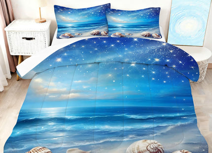 VTKON Beach Comforter Set for Kids Starlit Sky Comforter Set Queen Summer Sea Animal Seashell Soft 3 Pcs Ocean Bedding for Kids and Adults Bedroom Bed Decor for All Seasons
