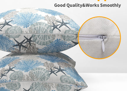 aportt Coastal Starfish Seashell Coral Pillow Covers 16x16 Inch Set of 2 Summer Nautical Beach Decorative Pillow Cases Sea Ocean Cotton Linen Cushion Case Farmhouse Home Decor for Sofa Couch Bedroom