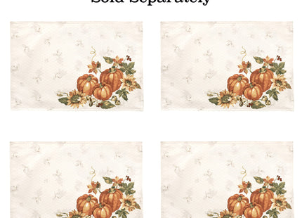 Lintex Stockbridge Pumpkin Harvest Bordered Thanksgiving Tablecloth, Autumn Fall Leaf, Sunflower and Acorn Border Print Easy Care Fabric Tablecloths and Napkins