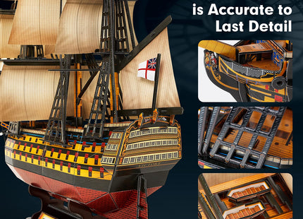 CubicFun 3D Puzzles Large HMS Victory Vessel Ship Sailboat Model Kits for Adults and Teens Toys, 189 Pieces, T4019h