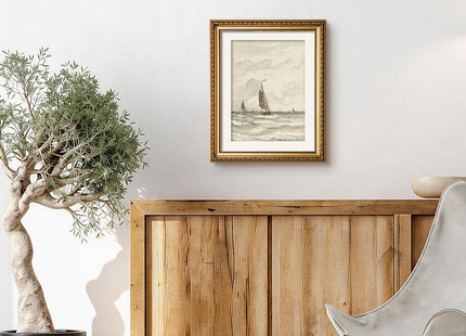 VIYYIEA Gold Framed Sailboat Wall Art Coastal Canvas Painting, 13×16 Inch