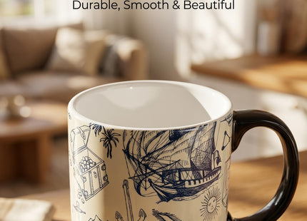 Topadorn 17oz Ceramic Travel Mug with Lid, Nautical Map Coffee Mug