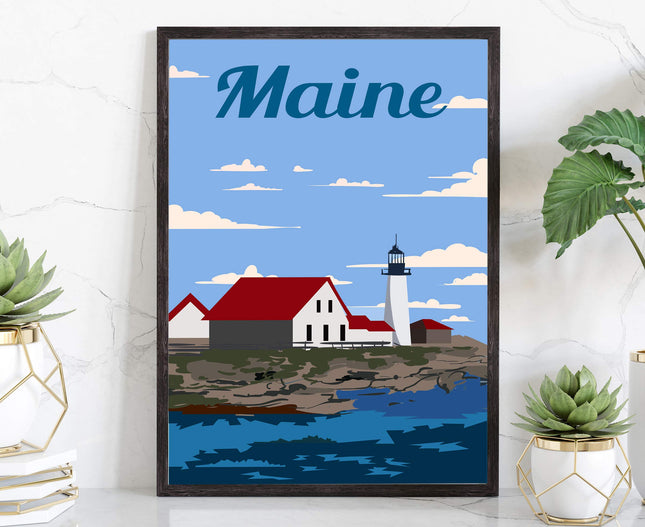 Maine, Retro Style Travel Poster, Vintage Rustic Poster Print, Home Office Wall Decoration, Maine State Map Poster - 12 * 18 Inches