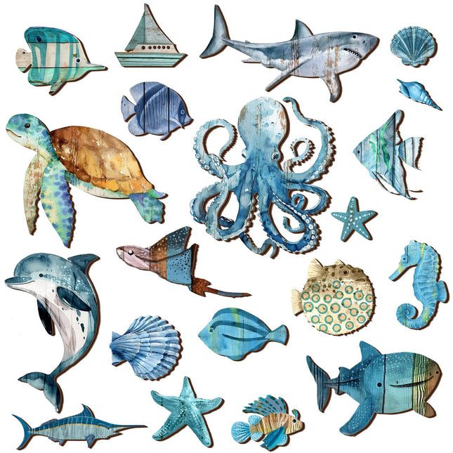 Wesiti 20 Pcs Wooden Fish Wall Decor Beach Decoration Coastal Wall Art
