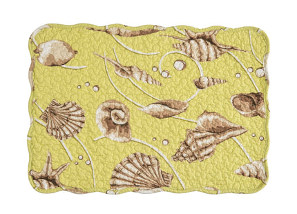 C&F Home Baker Cotton Quilted Reversible Machine Washable Green Seashell Vintage Design Placemat Set of 6 Scalloped Edges Coastal Beach Ocean for Kitchen or Dining Table Rectangular Placemat Set of 6