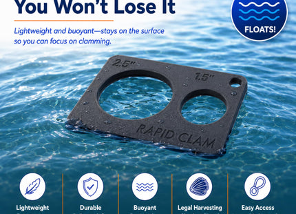Clam Measuring Tool | 1.5" Quahog & 2.5" Soft-Shell Clam Gauge | Floats in Water | Lanyard Hole | Durable & Lightweight Clamming Accessory for Legal Harvesting