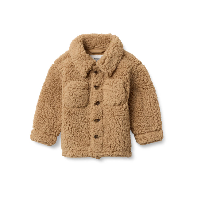 Amazon Essentials x Sofia Grainge Baby Boys' Sherpa Fleece Overshirt Jacket, Camel, 12 Months