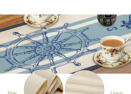 Nautical Compass Table Runner Vintage Navy Blue Striped Coastal Compass Spring Summer Ocean Theme Dinner Runner for Farmhouse Kitchen Dining Party Holiday 13x36in