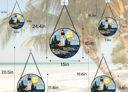 CHATYOUNG Stained Glass Window Hanging White Lighthouse Blue Ocean Landscape 7.8" - Suncatcher Door Garden Sun Catcher Decor Birthday Christmas for Men Woman Friend Nana Mom