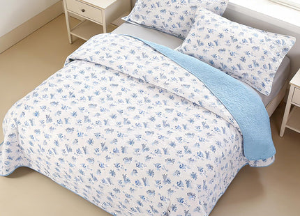 WINLIFE Blue Ocean Themed Coastal Quilt Set 100% Cotton, Queen 90''x98''