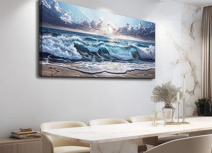 Beach Canvas Wall Art, Sunrise Seascape Painting, Coastal Wall Art 20"x40"